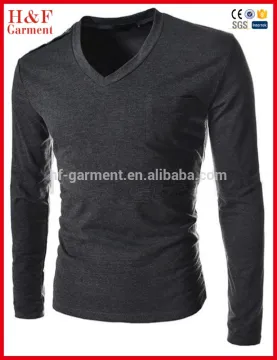 Cheap plain v-neck long sleeve t-shirt with chest pocket
