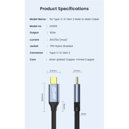 Cable de transmición de datos 3.1 Gen2 Velocidad rápida