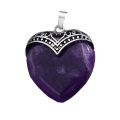 Amethyst Antique Silver Alloy Heart Pendant for DIY Making Jewelry