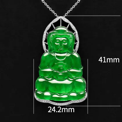 Natural jadeite diamond guanyin buddha pendant