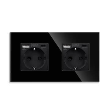 Bingoelec Double EU Standard Intelligent Socket with Toughened Glass Panel - Germany Wall Socket with 1 USB + Type-C