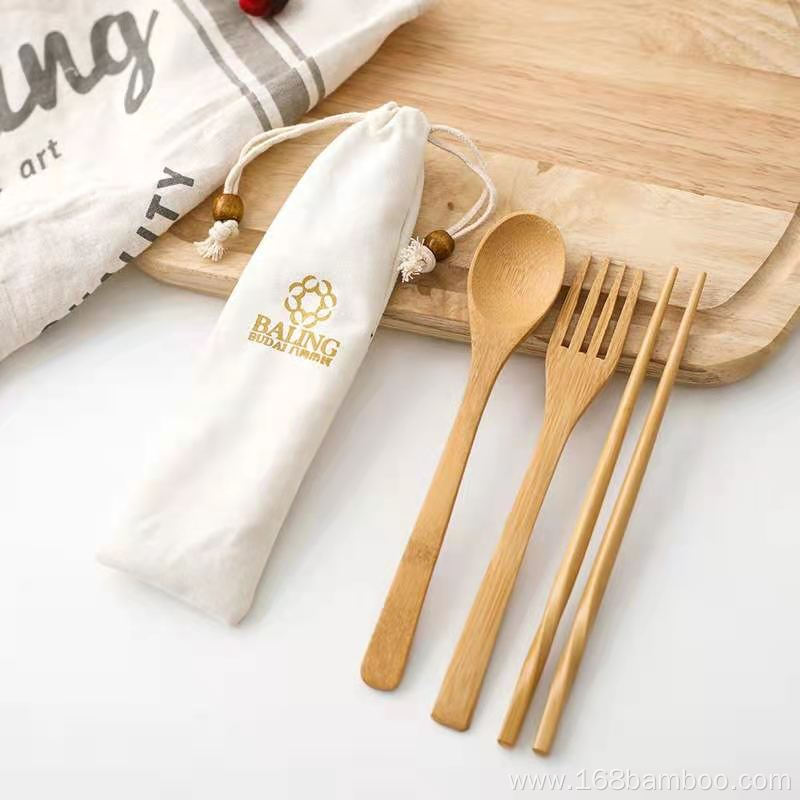 Portable reusable bamboo utensil bamboo cutlery set