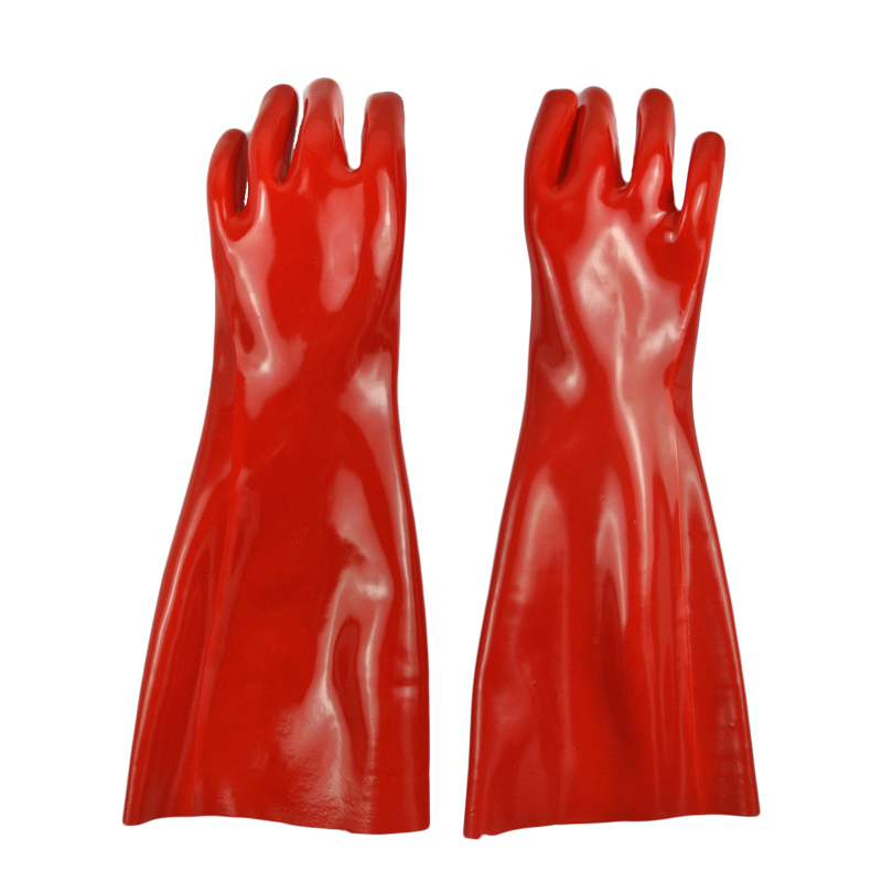 Red PVC coated gloves cotton linning 18''