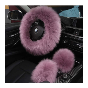 Women's Pink Fur Winter Car Steering Wheel Cover - 15 Inch