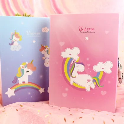 Unicorn Paper Notepad 32K Diary with Lock and Key Notebook
