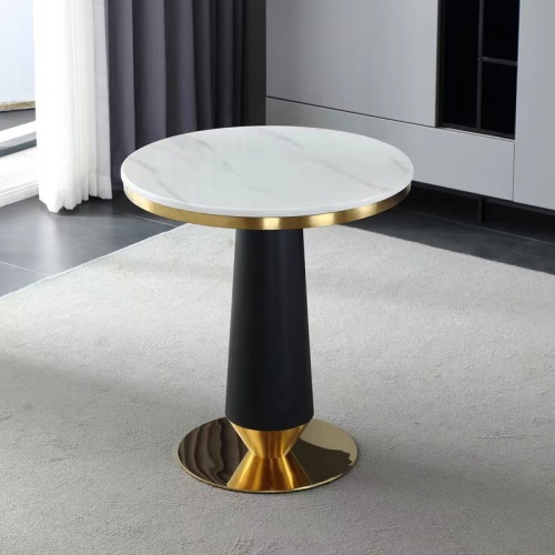 Mesa de café de mármore de luxo moderno com base de ouro