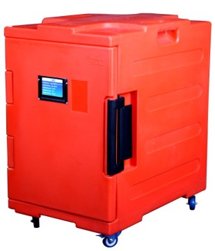 Insulated food transportation container with wheels