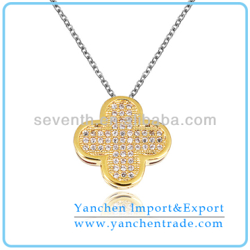 Four Leaf Shaped Necklace Design with Gold Plated Micro Pave Setting CZ Diamonds