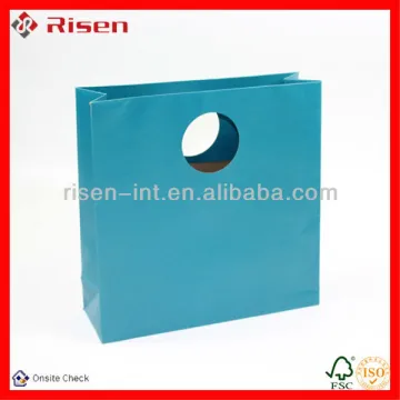 full color prining gift shopping recycled kraft bags with die cut handle