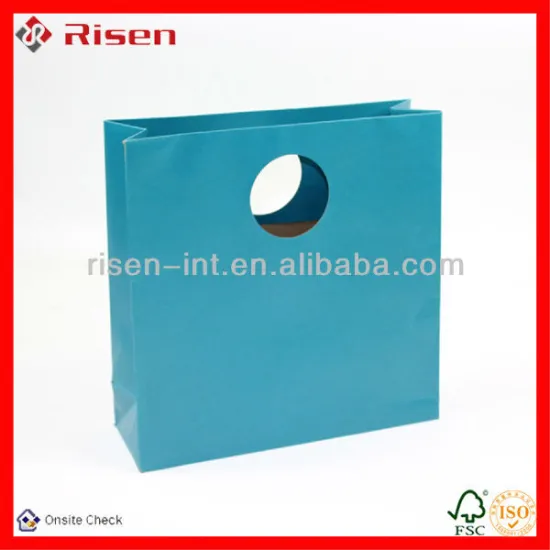 full color prining gift shopping recycled kraft bags with die cut handle