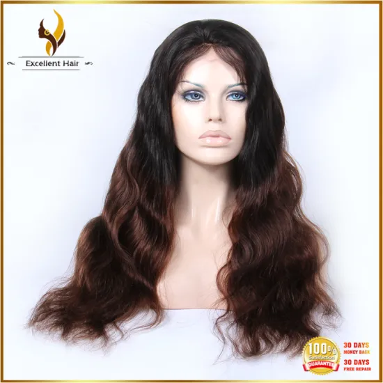 New product Two tone color peruvian human hair natural wave 180% density full lace wig