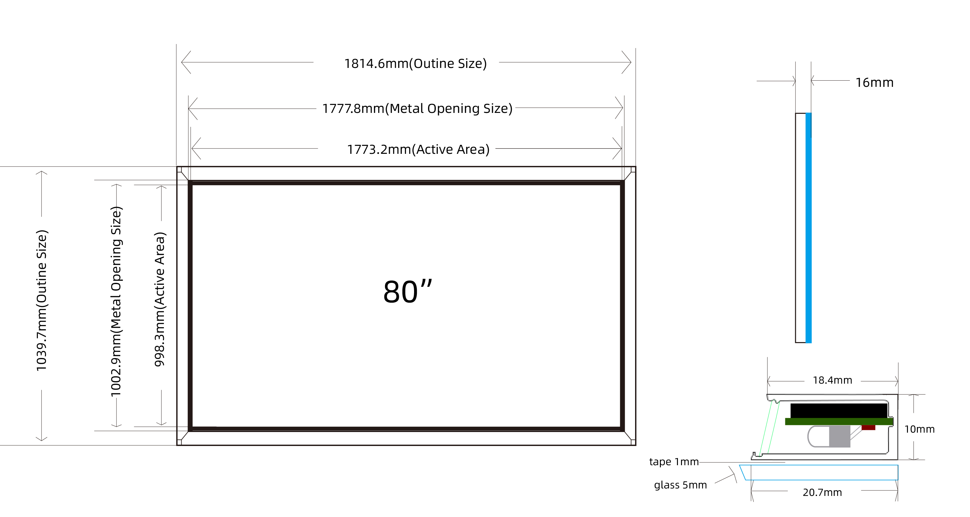 Ventes directes en usine Multi Touch Points IR Tacy Screen Frame 80 pouces écran tactile