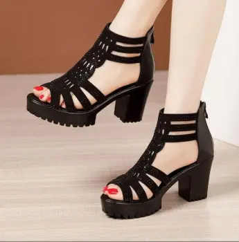 Factory Direct Lady's Platform Sandals: High-Heel, Open-Toe, Zip-Up Party & Dress Shoes for Girls