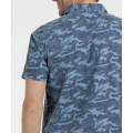 Impressão militar de algodão manga curta camisas masculinas casuais