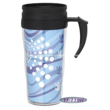 Translucent PS Outer Double Wall Plastic Advertising Blue Mug