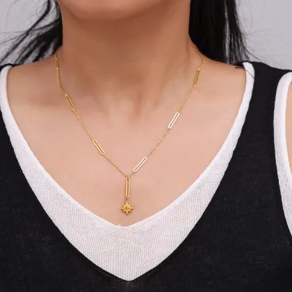 HYH New Gold Waterproof Chain Star of David Charm Stainless Steel Necklace Jewelry