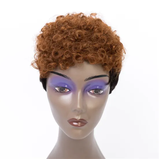 Colored Short Curly Wigs For Black Women Ombre Blonde Brown Jerry None Lace Human Hair Wig