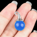 Blue Agate 12mm Balls & Spheres Silver Wizard Cap Pendant for Making Jewlery Stone Beads Halloween Charms Decor Gift