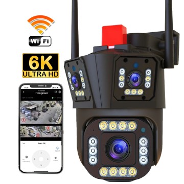 OEM 6K Night Vision WiFi PTZ Camera with 3 Lens Outdoor Security Surveillance