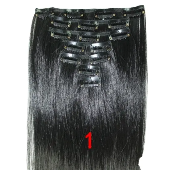 Wholesale high temperature chemical fiber silk clip in hair solid color long straight hair 7 pieces of seamless wig