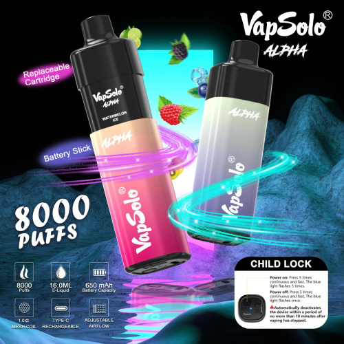 Vapsolo Alpha 8000 Puffs Dispositivo Vapes descartáveis ​​por atacado