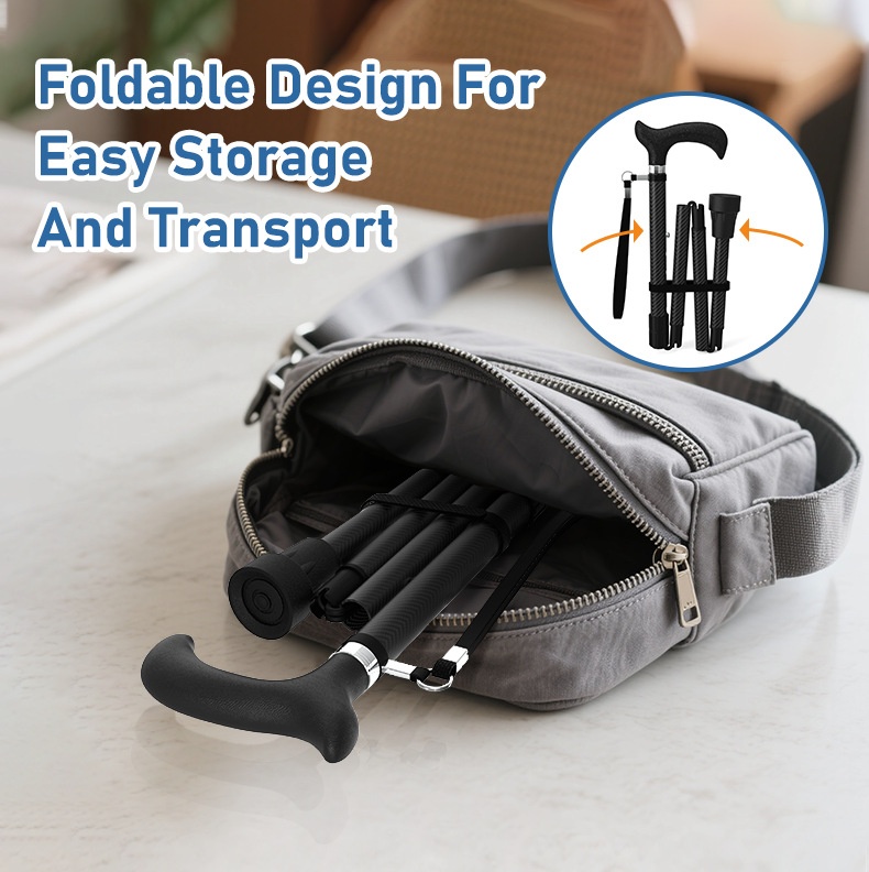 100KG Load-Bearing 4-Section Foldable Carbon Fiber Walking Stick for Elderly Ultra-Light 10-Level Extendable Anti-Slip Crutch4