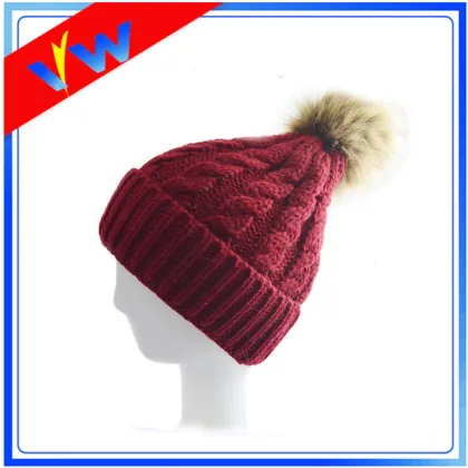 Custom Blank Twist Texture Knitted Pompom Hat