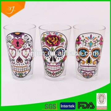High Quality V-shape Glass Mug,16OZ Glass Mug With Skull Design