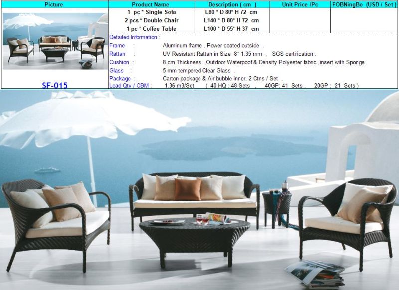 UV Resistand Outdoor Sofa Set / SGS Wicker Furniture (SF-015)
