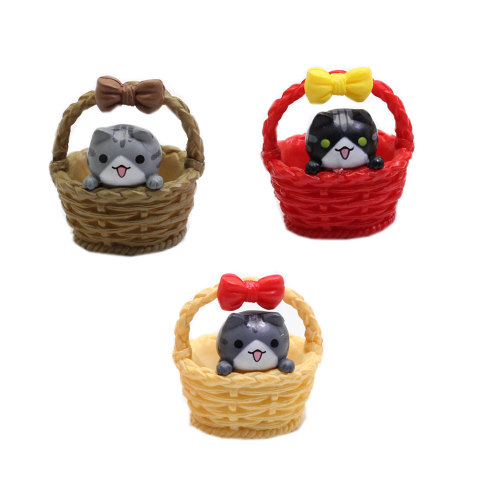 3D Resin Cat in Basket Miniature for Kids Dollhouse Toys Fairy Garden Ornament DIY Home Decoration