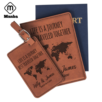 Custom Logo Leather Passport Holder and Luggage Tag Set