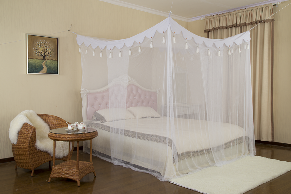 Double bed tassel canopy square mosquito net