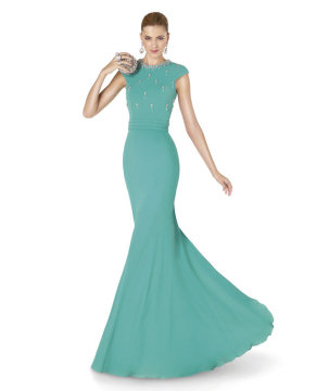 Elegant Abendkleider Formal Mermaid Beaded Chiffon Long Mint Green Evening Dress Party Gown 2015 New