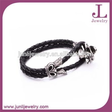 Fashion Stainless Steel Bracelet Black Braided Leather Bracelet