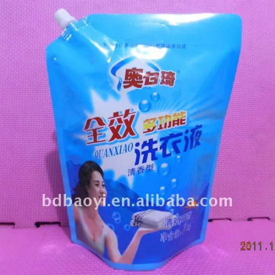 PET/PA/LDPE laminated stand up spout plastic washing fluid liquid soap packing bag