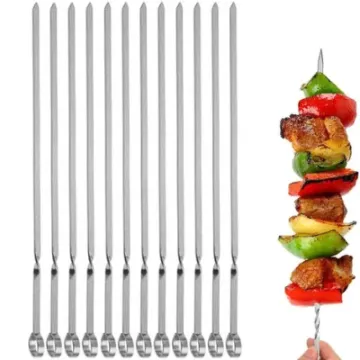 Flat Metal BBQ Hook Style Stainless Steel Shish Kebob Sticks Skewers