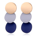 Boucles d&#39;oreilles Hoop &amp; Huggie Bouton Rond Dangle Stud - Triple Or Bleu Acrylique Mat Peinture Disques Courbés Drop Bijoux Cadeau pour Femmes