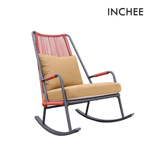Outdoor Lounge Chairs Aluminum Alloy Rust Red Outdoor Braided Rope Armchair Supplier