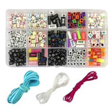 DIY Bracelet Making Kit: Acrylic Alphanumeric Word Beads, Elastic Rope, and Box Accessories