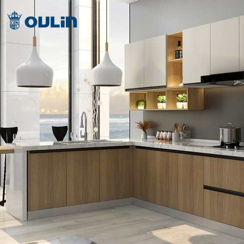 Updating Melamine Cabinets with Oak Trim Modern minimalist kitchen furniture cabinet full set Factory