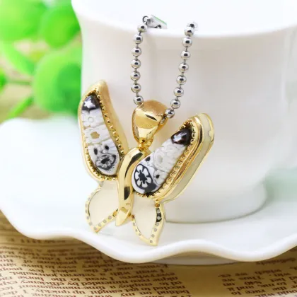 18K gold  butterfly pendant  millefiori jewelry