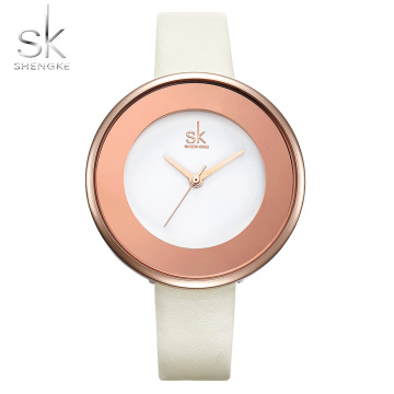 Simple Minimalist Leather Strap Quartz Watch for Women - Shengke Brand SK 0084