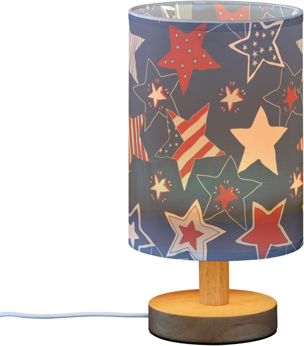 Wooden base table lamp printed fabric shade