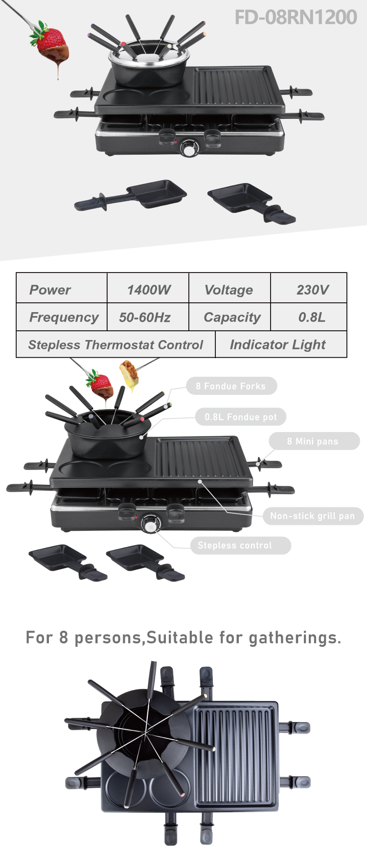 Raclette Grill And Fondue Pot Fd 08rn1200 1