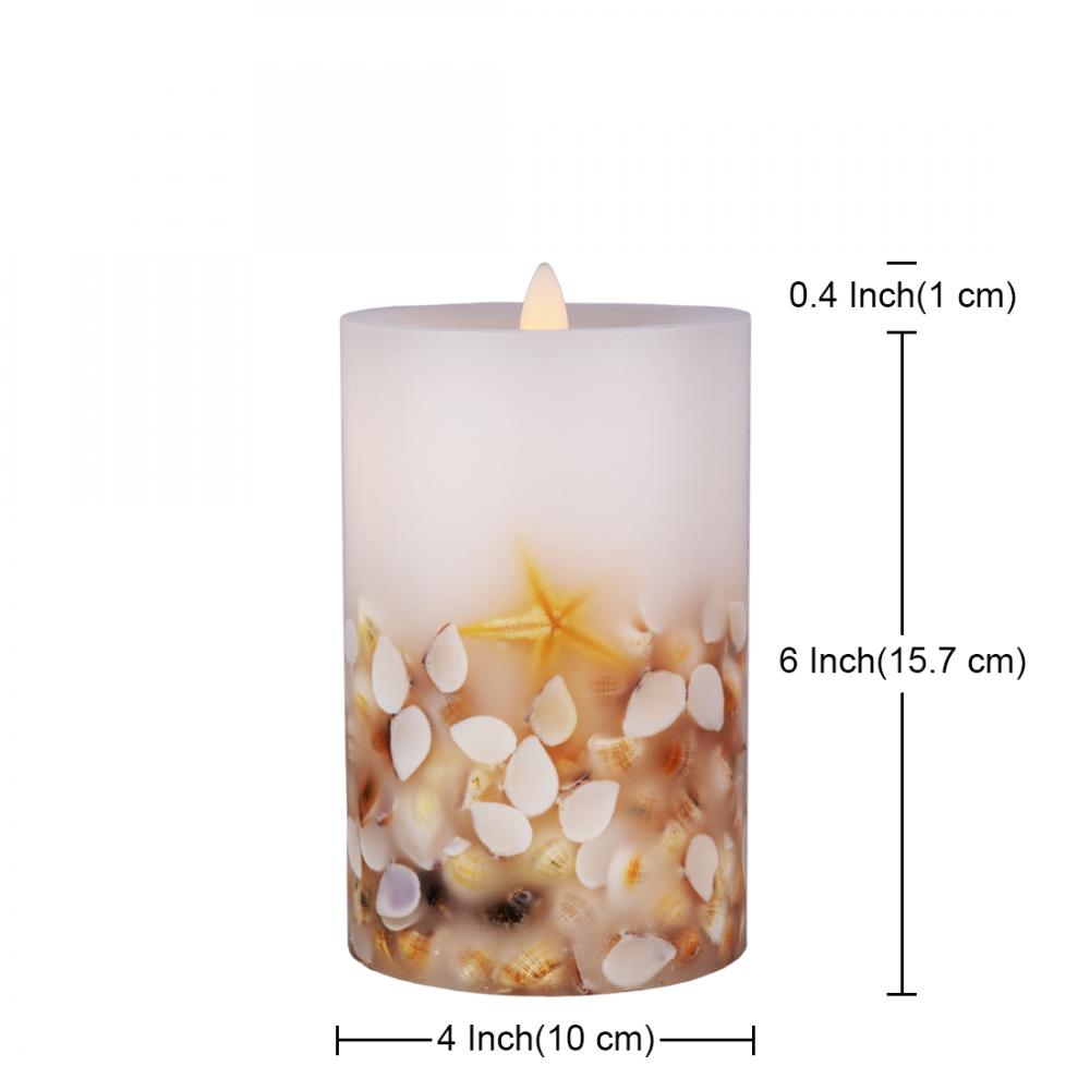 Shell Moving Wick Led Flameless Pillar Candles