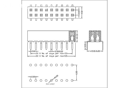 2.0 mm Female Header Dual Row  Bottom Entry Type FHDU03-XXDXXXX