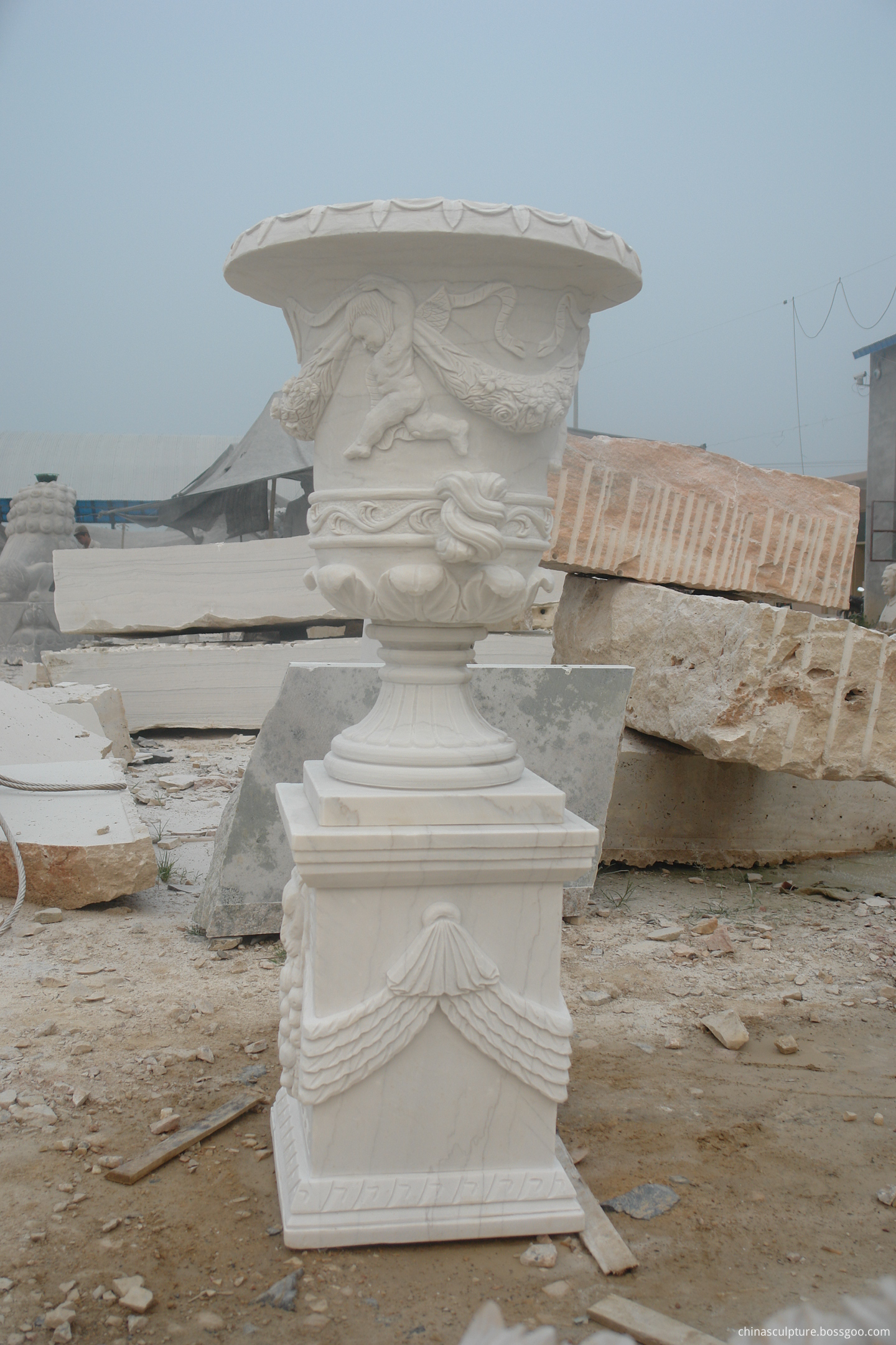 white marble flowerpots