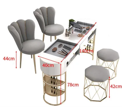 Gold Special Nail Shop Set: Luxury Single and Double Nail Tables