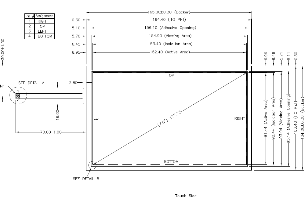 Panel táctil resistivo AMT de 7 pulgadas 9545-000