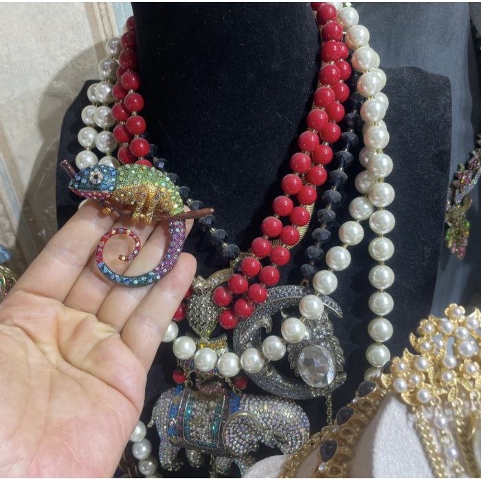 Broche de camaleão requintado vintage